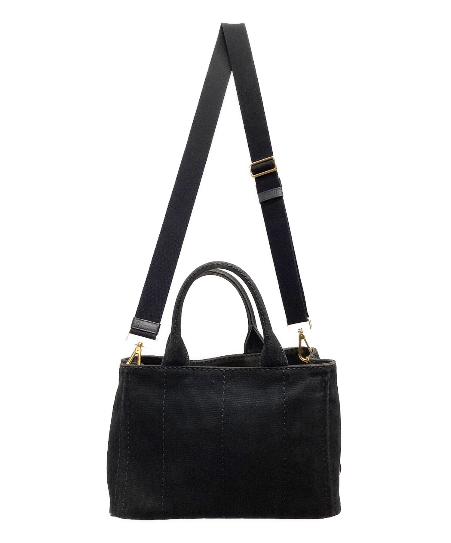 PRADA キャンバス トートバッグ ブラック 中古・古着通販】PRADA (プラダ) キャンバストートバッグ ブラック