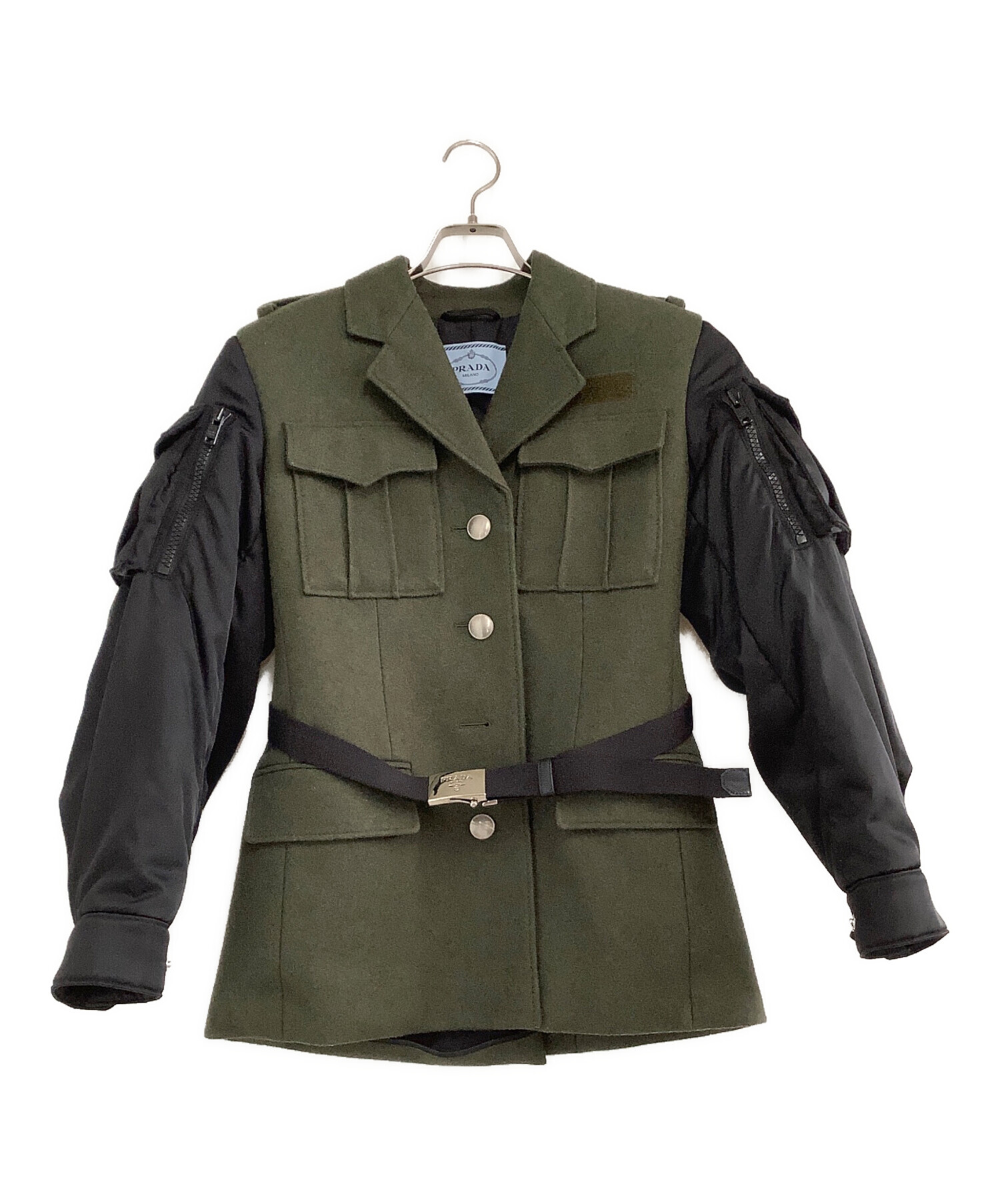 中古・古着通販】PRADA (プラダ) ダウン切替ウールジャケット カーキ  