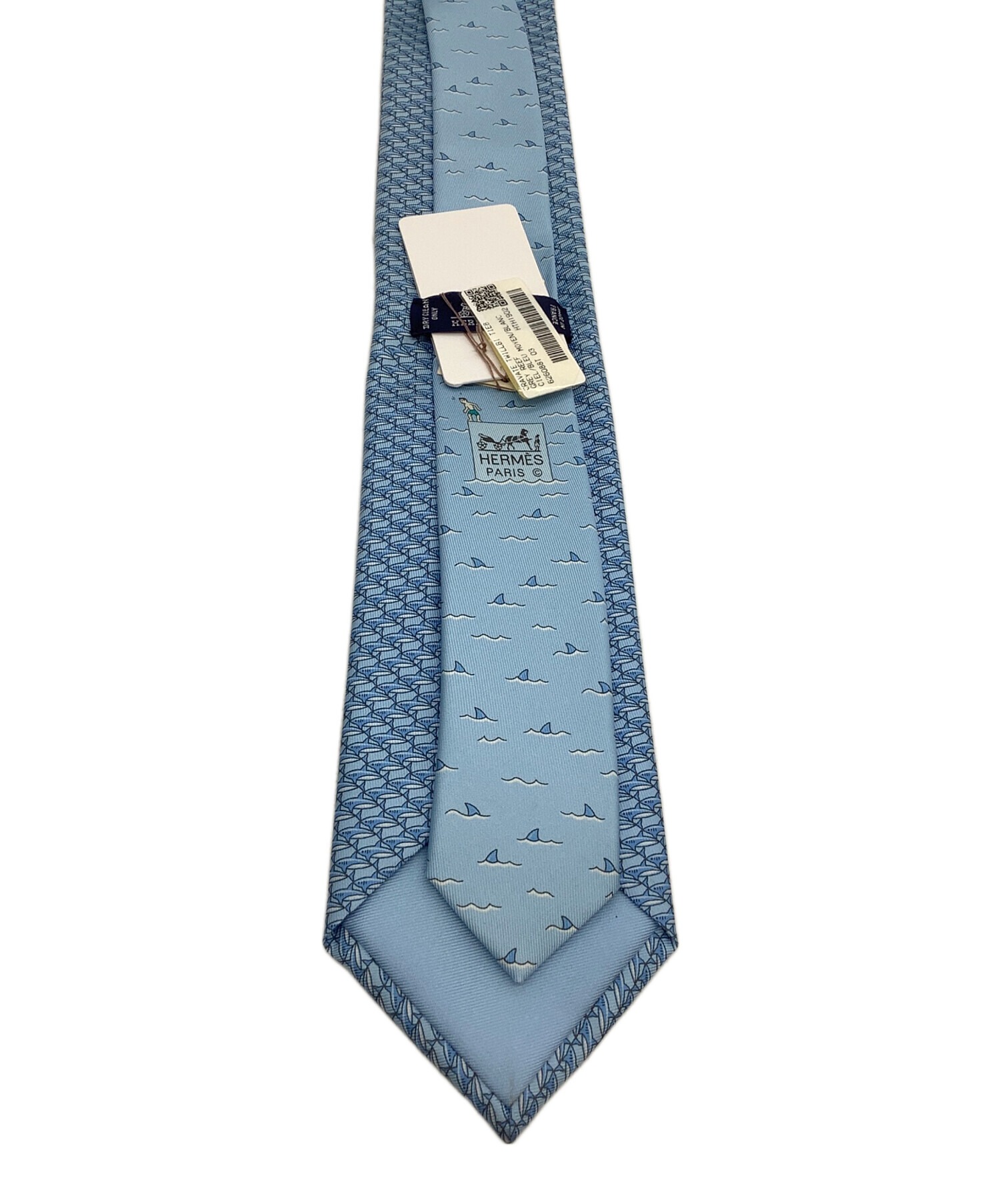 美品】HERMES ライトブルー 柄物 シルク100％ ネクタイ
