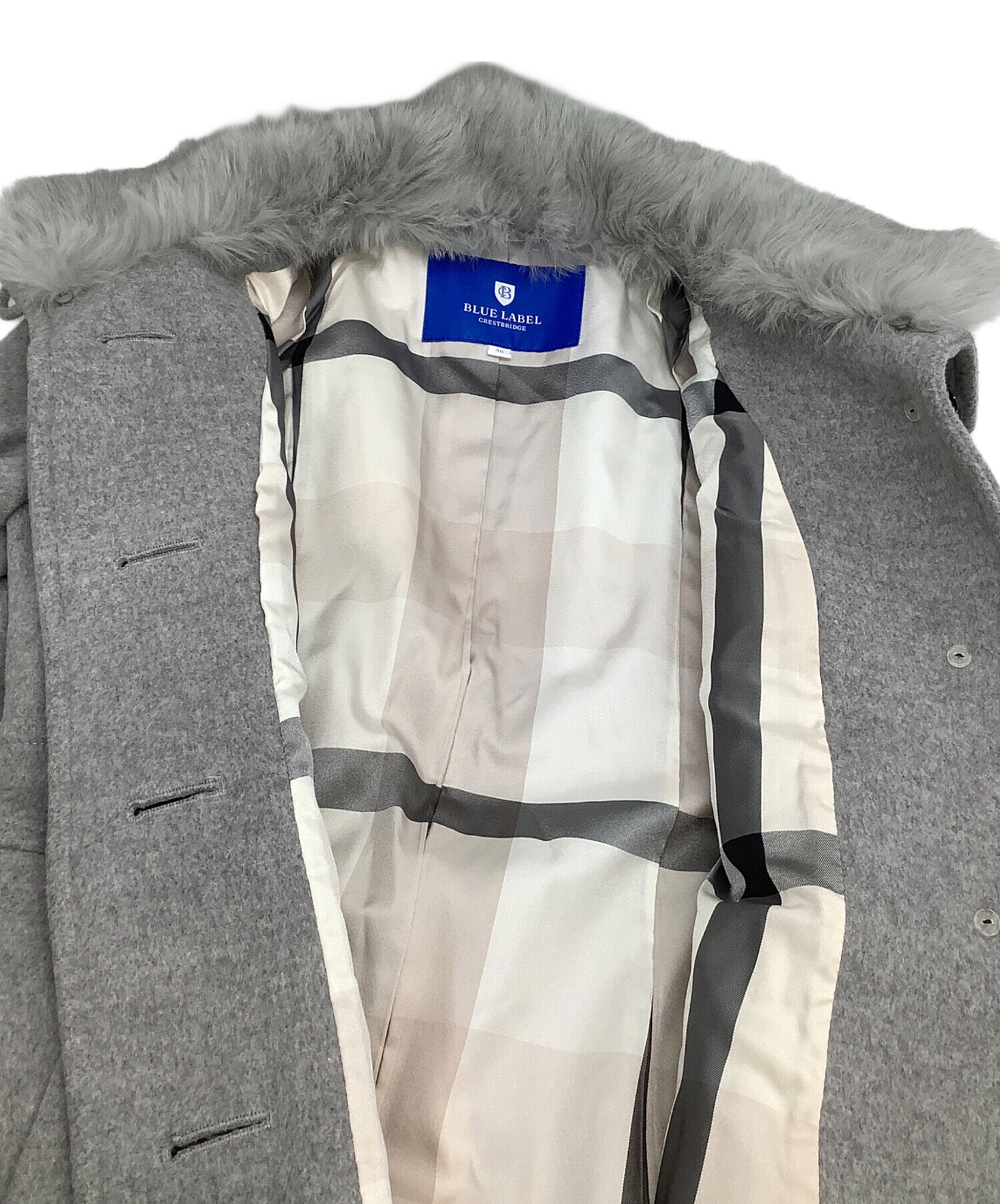 美品☆ブルーレーベルクレストブリッジ ラビットファー ウールコート キャメル BLUE LABEL CRESTBRIDGE（ブルーレーベルクレストブリッジ）の