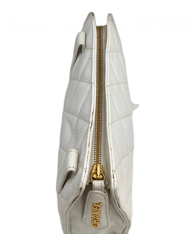 中古・古着通販】CHANEL (シャネル) ポーチ キャビアスキン ホワイト