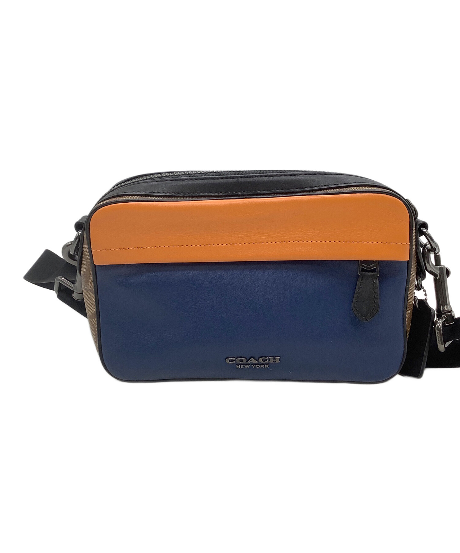 中古・古着通販】COACH (コーチ) ショルダーバッグ オレンジ×ネイビー 