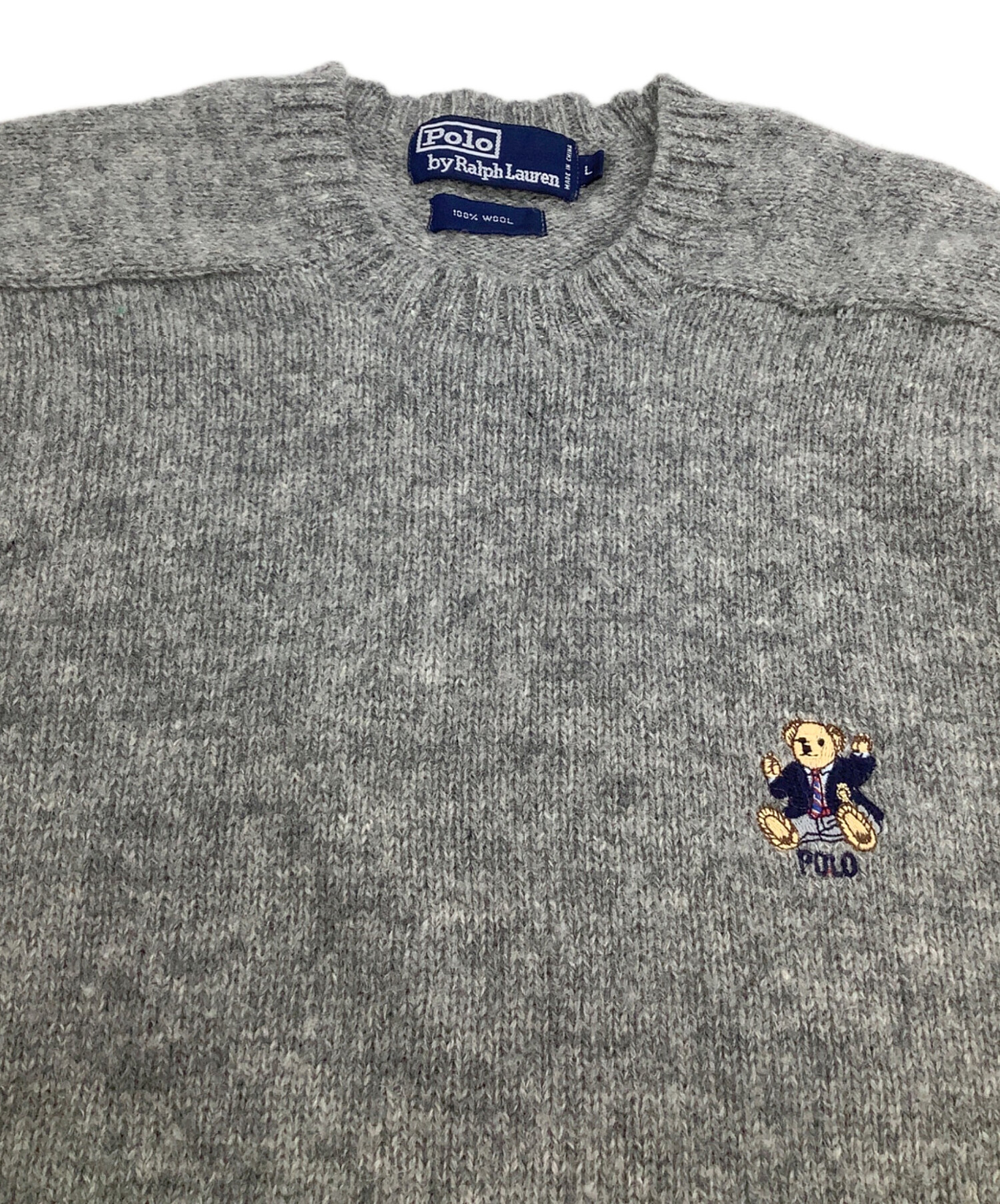 【美品】ポロラルフローレン ポロベア コットン ニット ライトグレー エンブレム 中古・古着通販】POLO RALPH LAUREN (ポロ・ラルフローレン