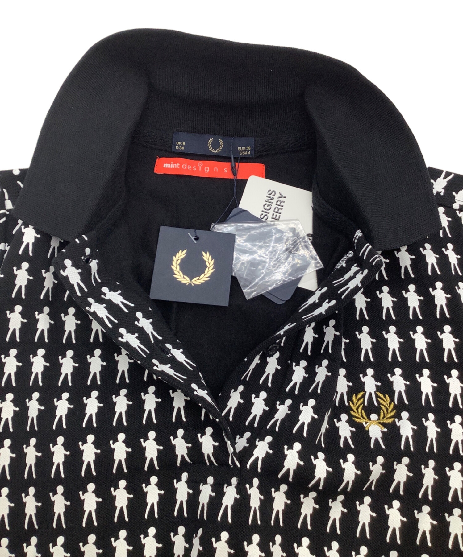 【極美品】フレッドペリー ×ミントデザインズ コラボ＊総柄 ポロワンピース 黒白 中古・古着通販】FRED PERRY (フレッドペリー) mint designs (ミント