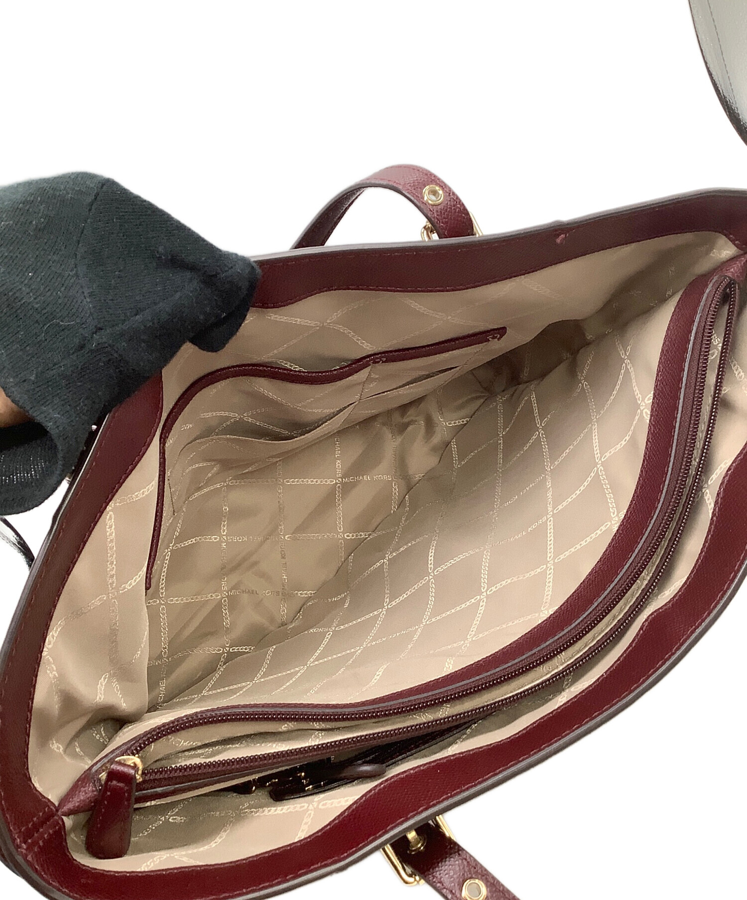 新品未使用 MICHAEL KORS トートバッグ Michael Kors Charlotte Large Logo and Leather Top Zip Tote Bag