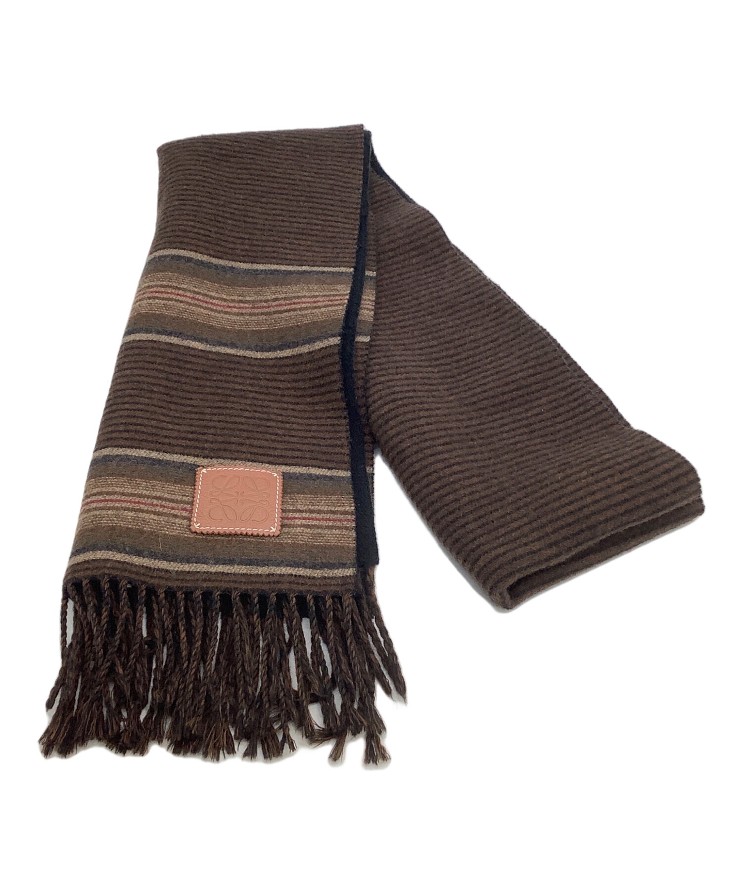 LOEWE ウールアンゴラマフラー ブラウン/ブラック 中古・古着通販】LOEWE (ロエベ) マフラー ブラウン×ブラック