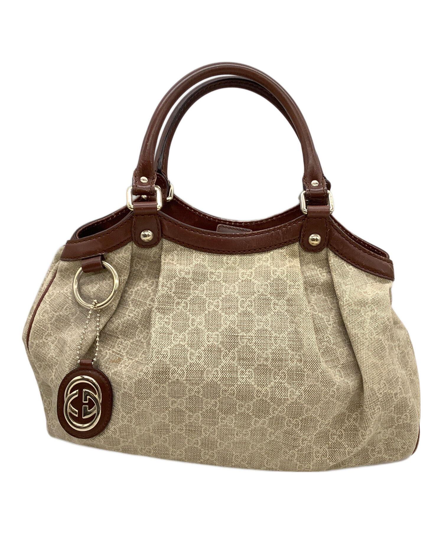 GUCCI ブラウン ハンドバッグ 中古・古着通販】GUCCI (グッチ) ハンドバッグ スーキー GG柄 ベージュ