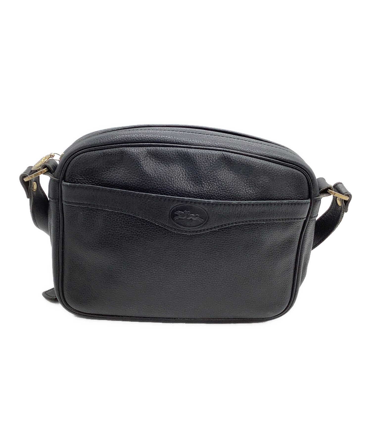 LONGCHAMP ロンシャン ショルダーバッグ  黒 【古着】【中古】【送料無料】 中古・古着通販】LONGCHAMP (ロンシャン) レザーショルダーバッグ