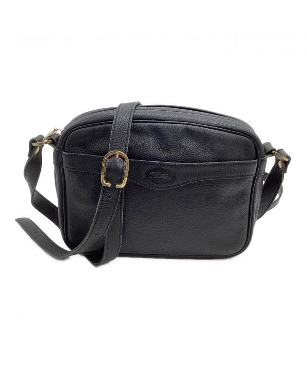 中古　LONGCHAMP ロンシャン ショルダー　バッグ 黒　Lサイズ 中古・古着通販】LONGCHAMP (ロンシャン) レザーショルダーバッグ