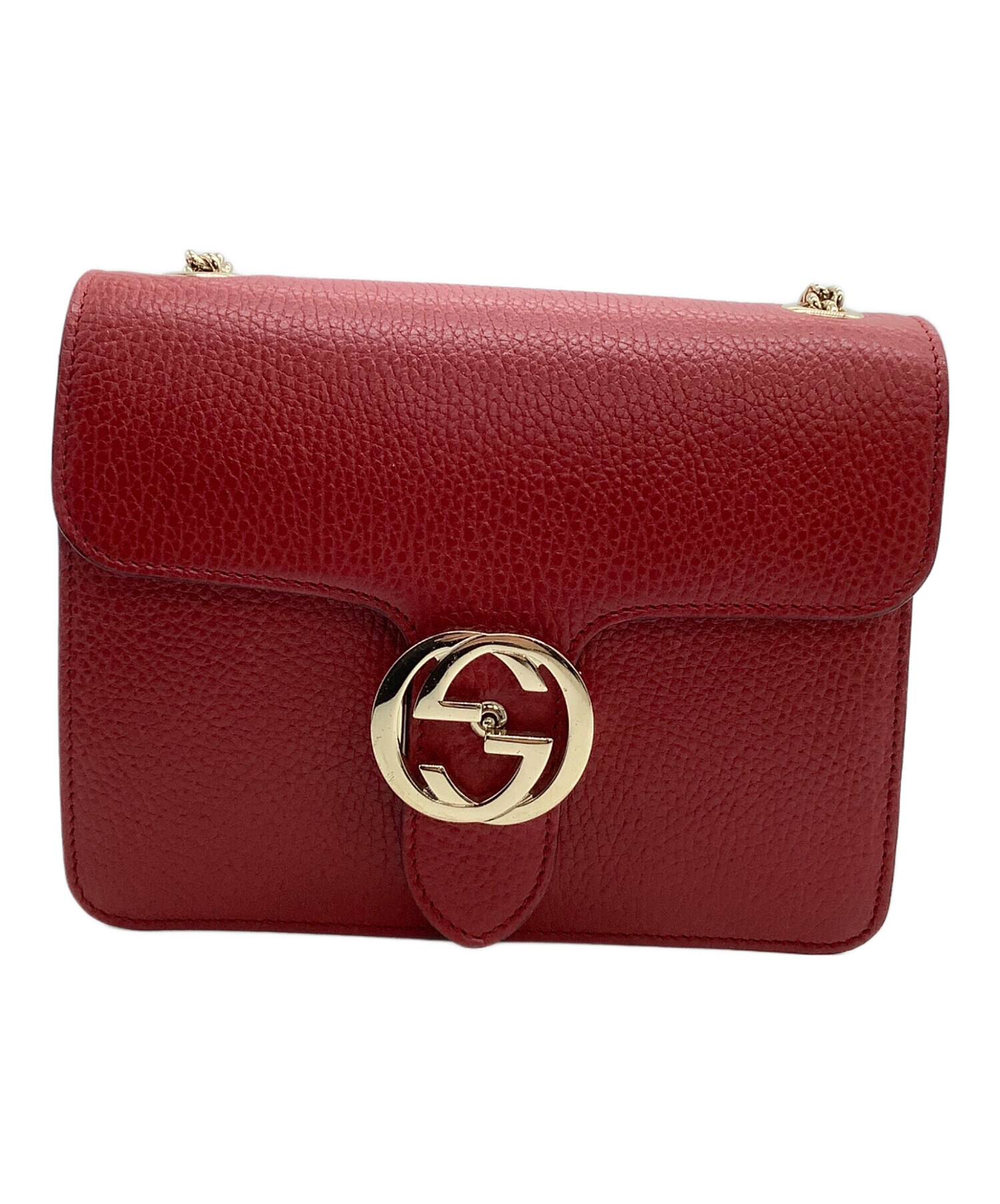 GUCCI インターロッキングG チェーンショルダーバッグ レッド 中古・古着通販】GUCCI (グッチ) チェーンショルダーバッグ インター