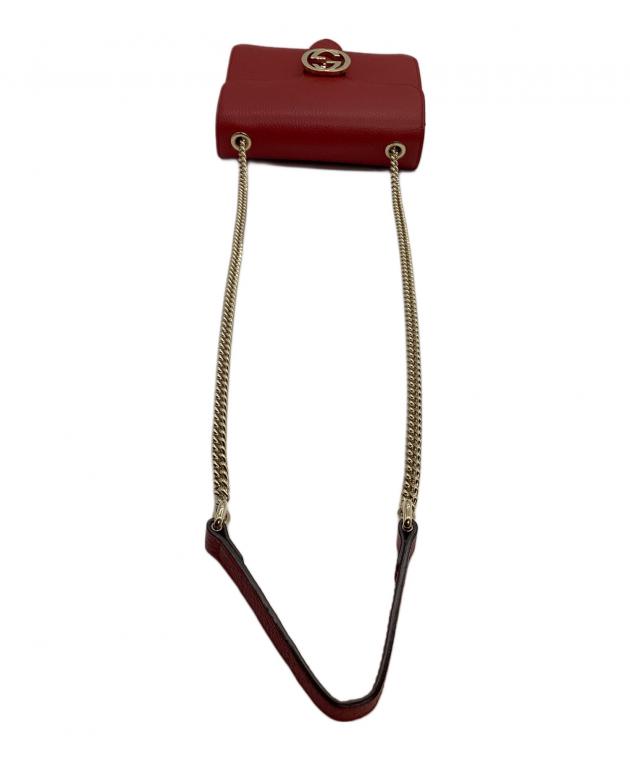 GUCCI インターロッキングG チェーンショルダーバッグ レッド 中古・古着通販】GUCCI (グッチ) チェーンショルダーバッグ インター