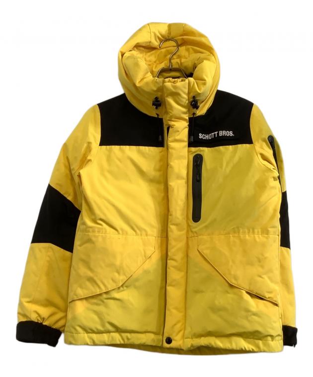 【ほぼ新品）SCHOTT BROS. ダウン 黒・白・黄色 スプラッターパターン 中古・古着通販】Schott (ショット) ダウンジャケット 2TONE SNORKEL