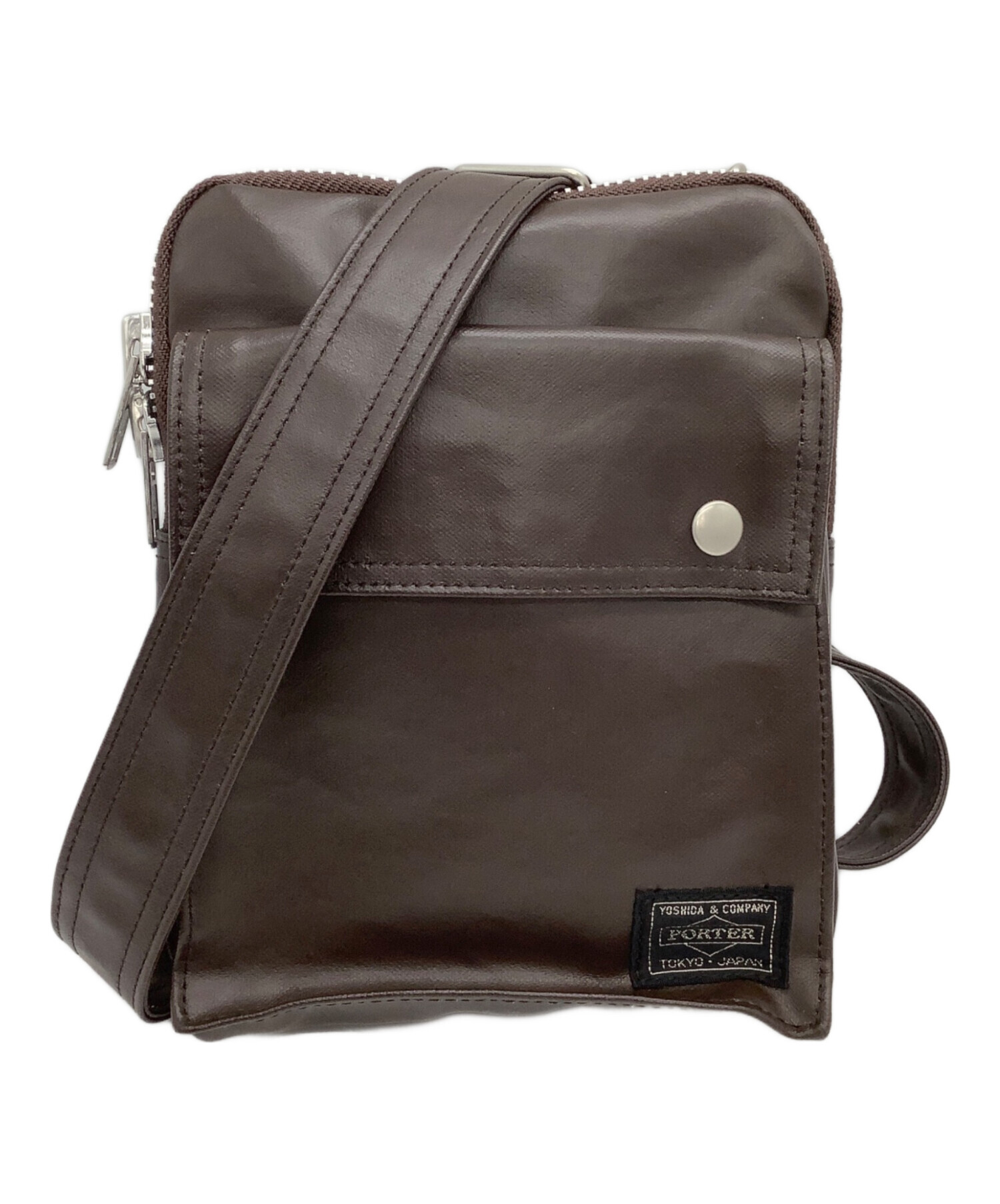 中古・古着通販】PORTER (ポーター) レザーショルダーバッグ ブラウン 