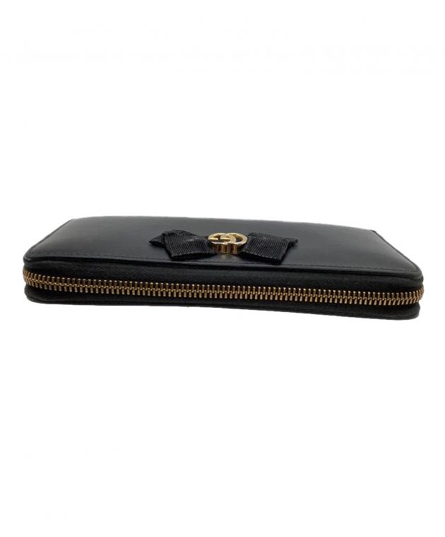 GUCCI ブラック財布 リボン付き 中古・古着通販】GUCCI (グッチ) ラウンドファスナー財布 GGリボン