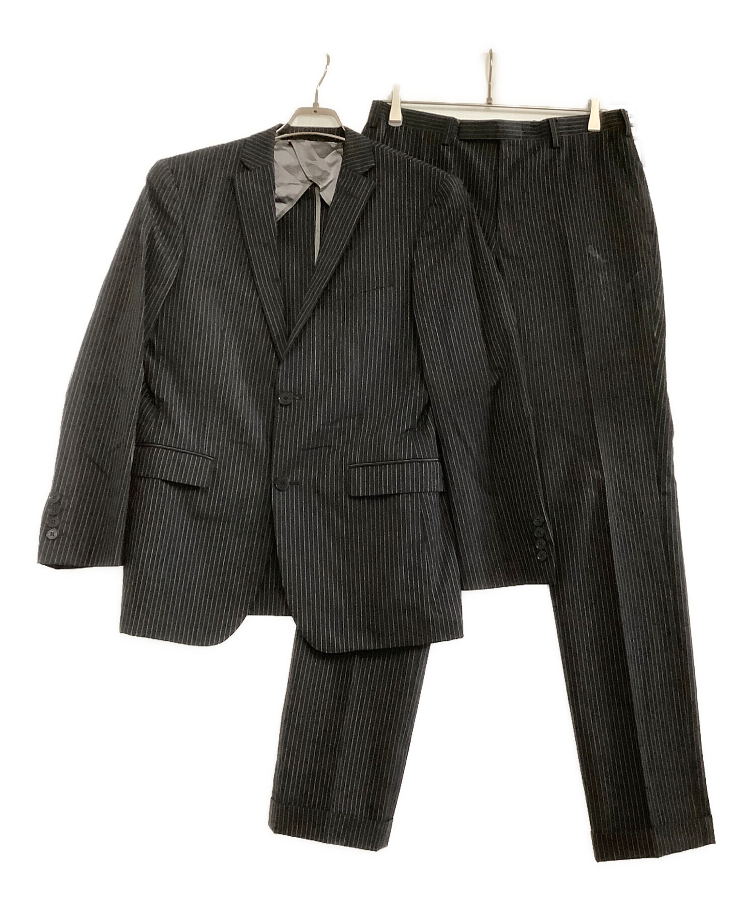 美品✨バーバリーブラックレーベル✨パンツセットアップスーツ✨38R✨ストライプ黒 中古・古着通販】BURBERRY BLACK LABEL (バーバリーブラックレーベル