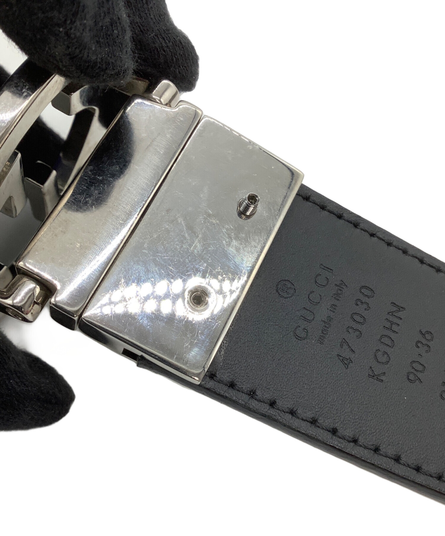美品 グッチ GUCCI スカート ベロア 無地 レザーベルト 38(M相当) 中古・古着通販】GUCCI (グッチ) レザーベルト ベージュ サイズ:90-36