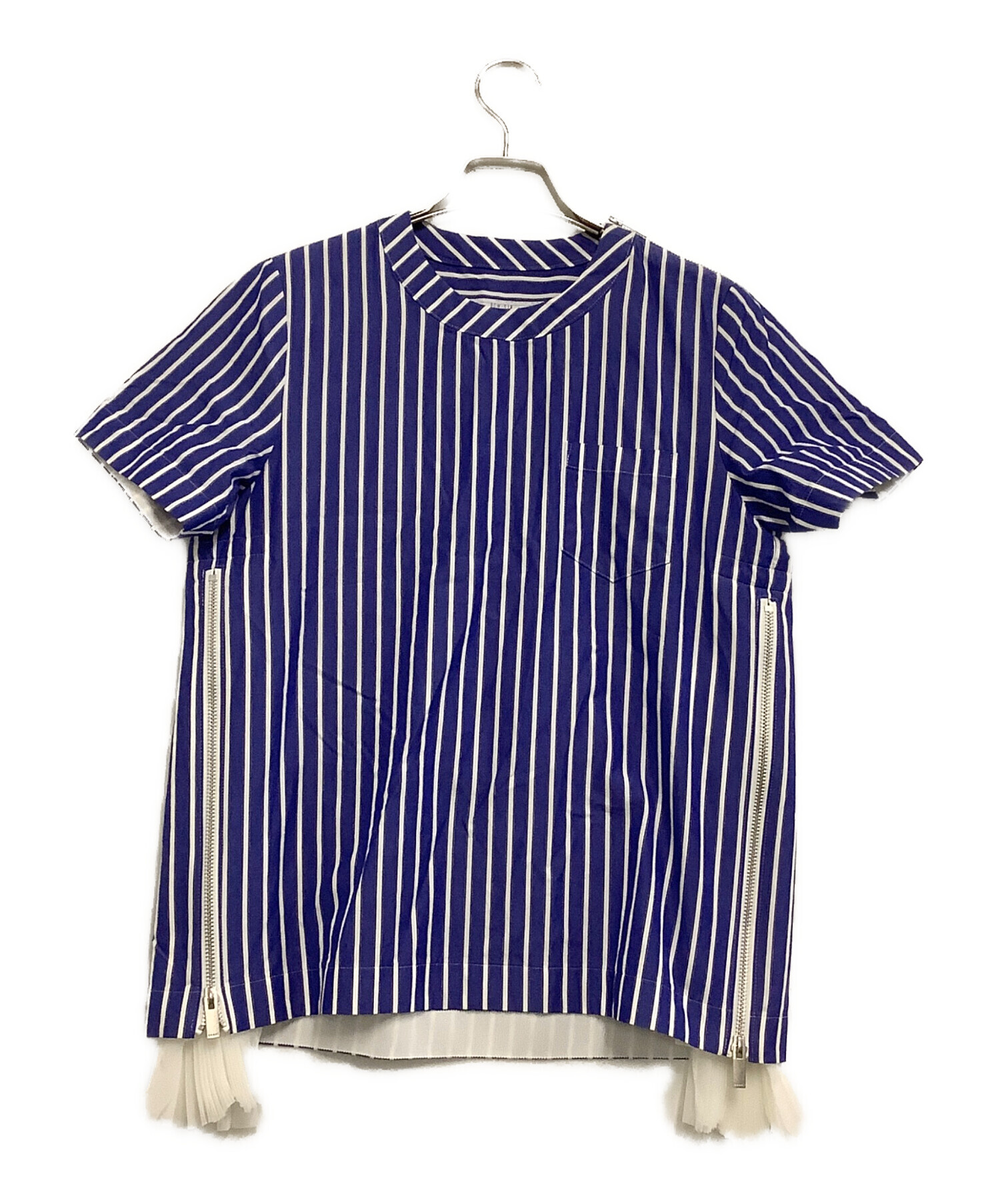 中古・古着通販】sacai (サカイ) 半袖ブラウス ブルー×ホワイト サイズ