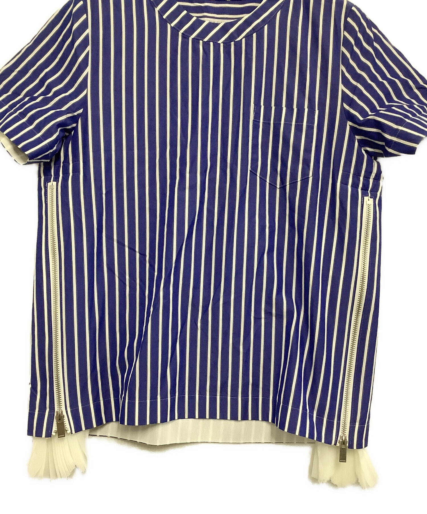 中古・古着通販】sacai (サカイ) 半袖ブラウス ブルー×ホワイト サイズ
