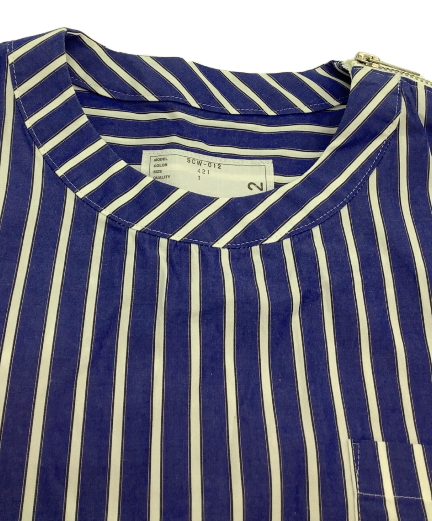 中古・古着通販】sacai (サカイ) 半袖ブラウス ブルー×ホワイト サイズ