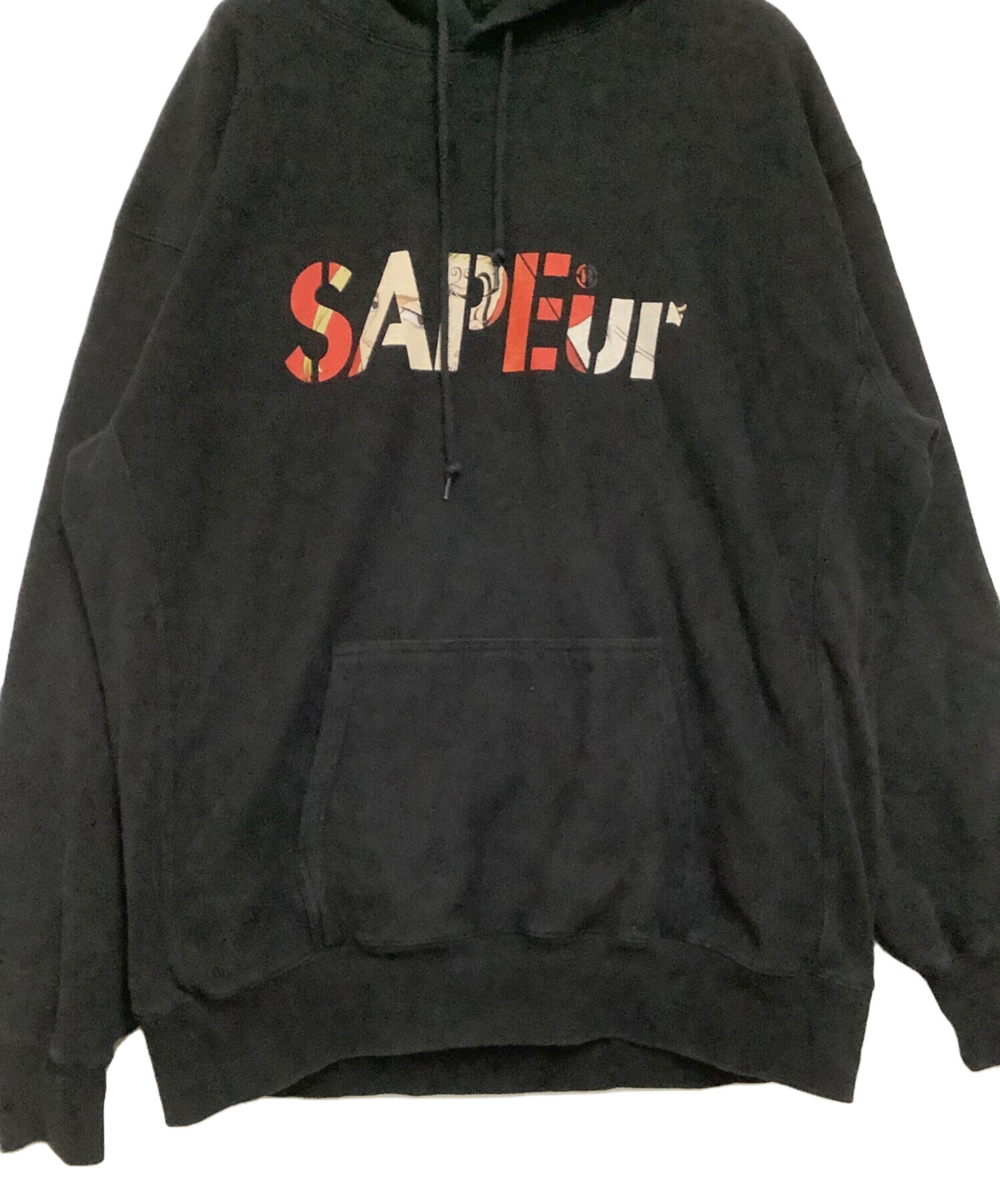 SAPEur サプール 両面グラフィックロゴ パーカー ブラック 裏起毛 中古・古着通販】SAPEur (サプール) パーカー ブラック サイズ:XXL