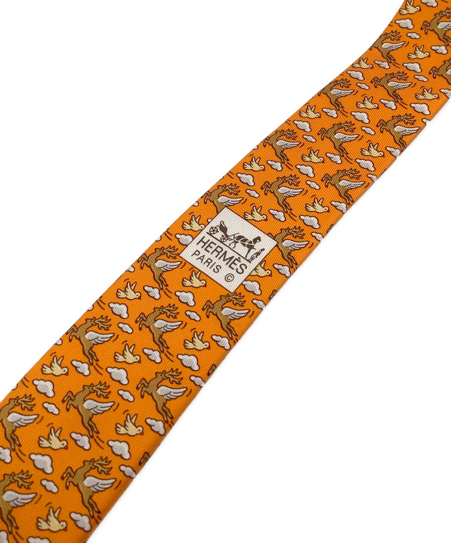 HERMES-PARIS オレンジ ネクタイ 中古・古着通販】HERMES (エルメス) ネクタイ オレンジ サイズ