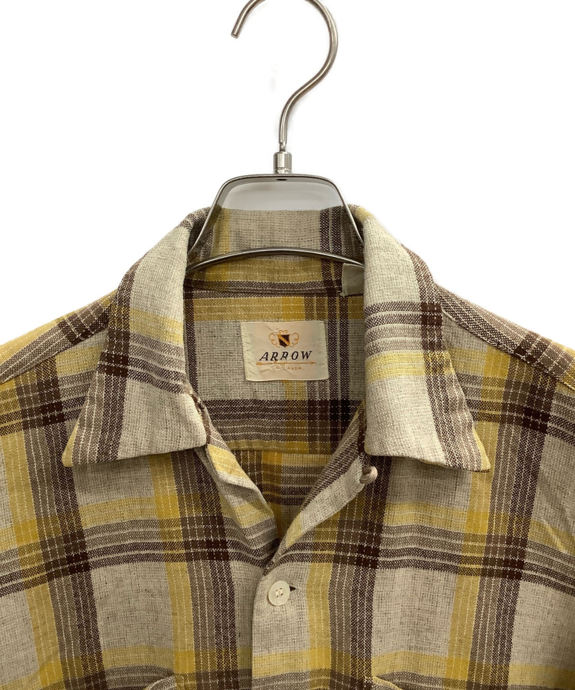 中古・古着通販】ARROW (アロー) チェックシャツ イエロー×ブラウン