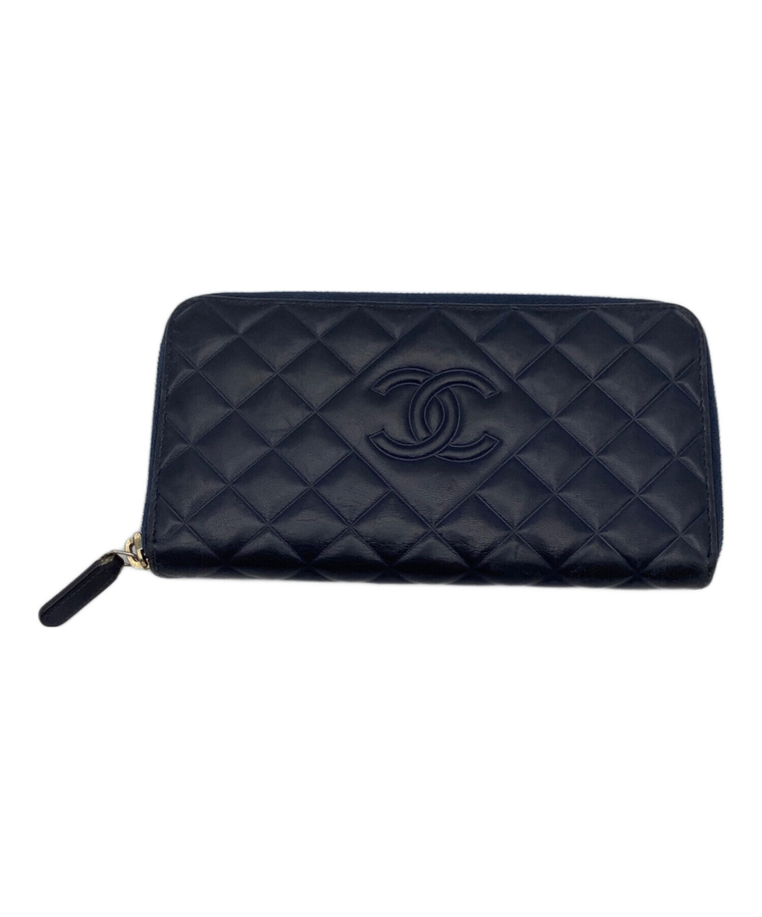 中古・古着通販】CHANEL (シャネル) ジップウォレット/長財布 ネイビー 
