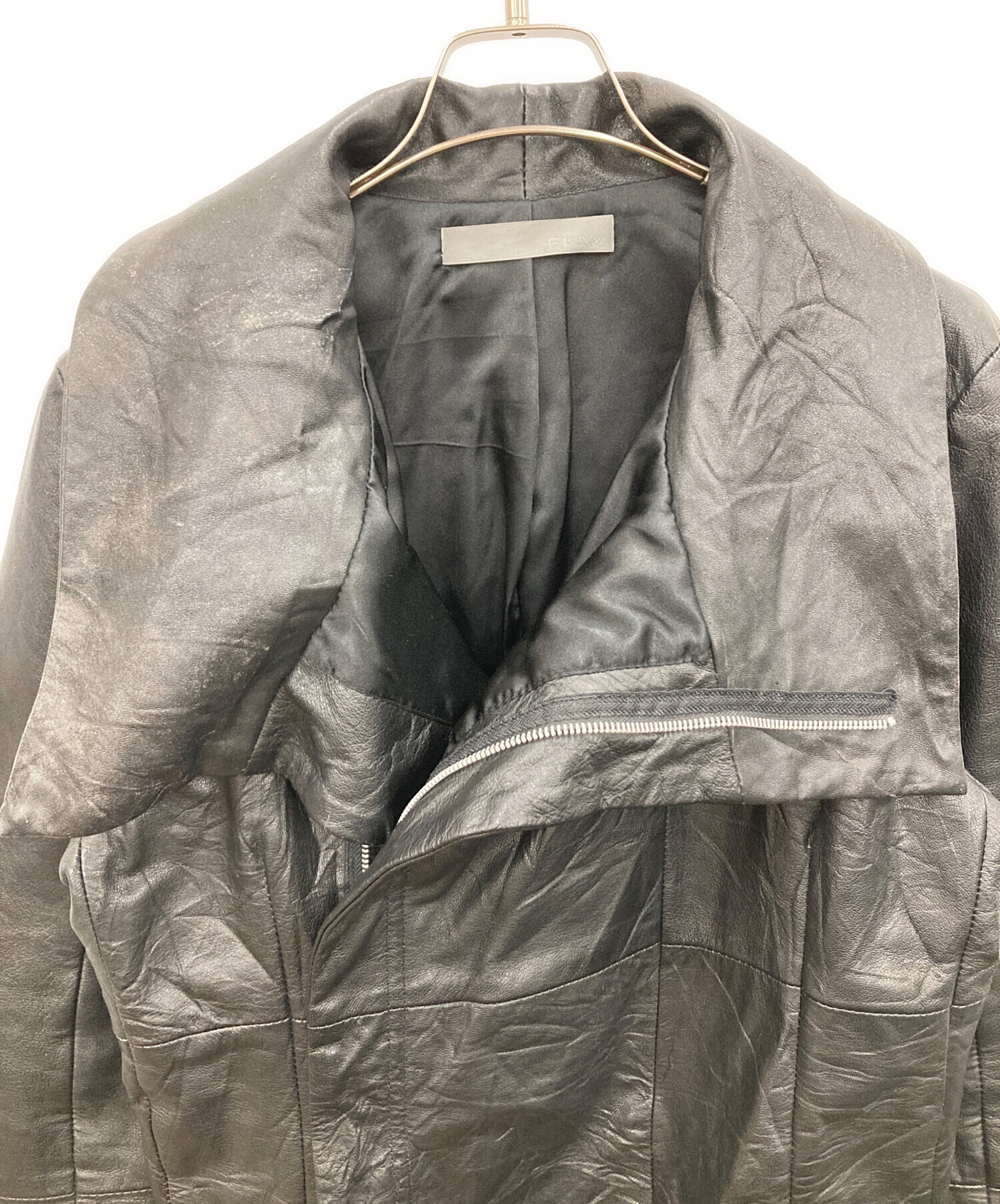 EKAM ラムレザージャケット 中古・古着通販】EKAM (エカム) ラムレザージャケット ブラック サイズ