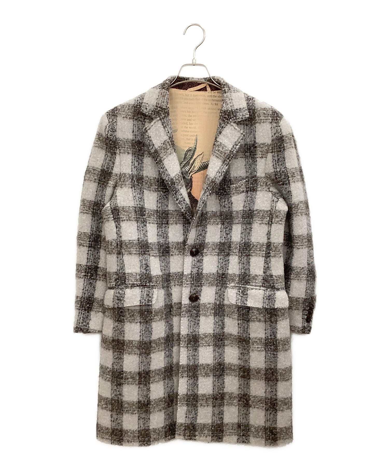 中古・古着通販】ETRO (エトロ) アルパカウールチェックコート グレー