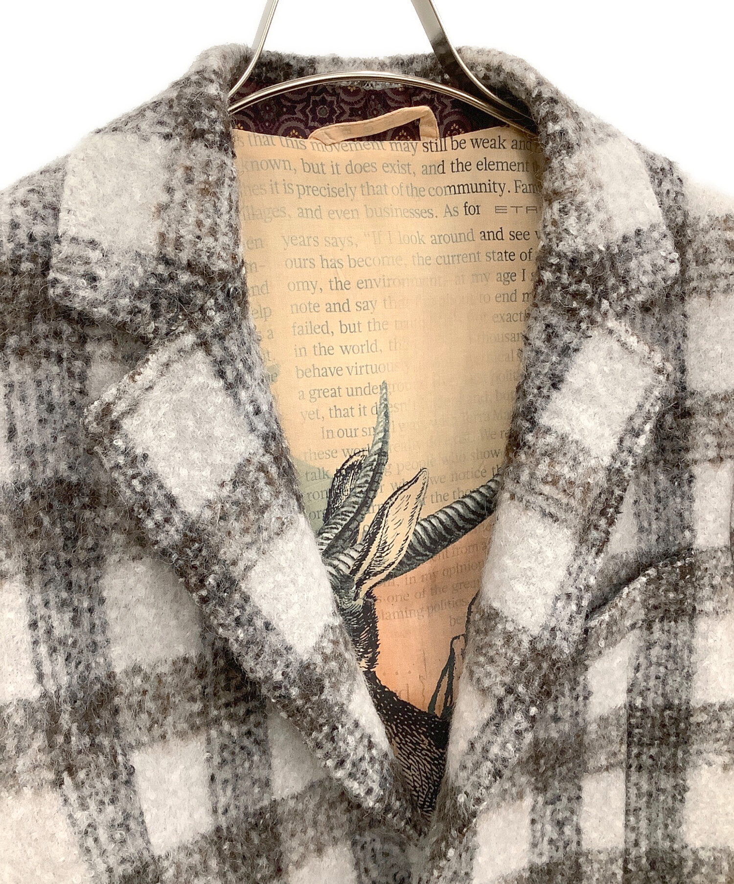 中古・古着通販】ETRO (エトロ) アルパカウールチェックコート グレー