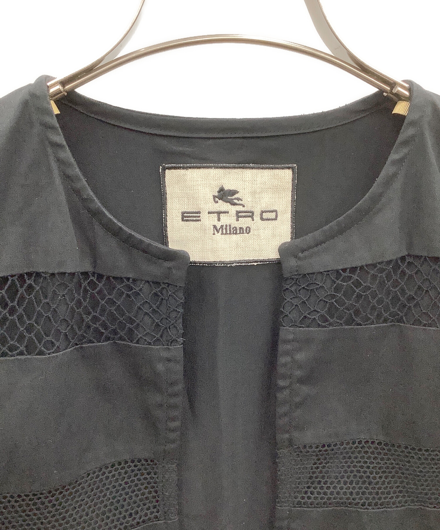 【美品✨】ETRO ノーカラー　ジャケット　40 中古・古着通販】ETRO (エトロ) ノーカラージャケット ブラック サイズ
