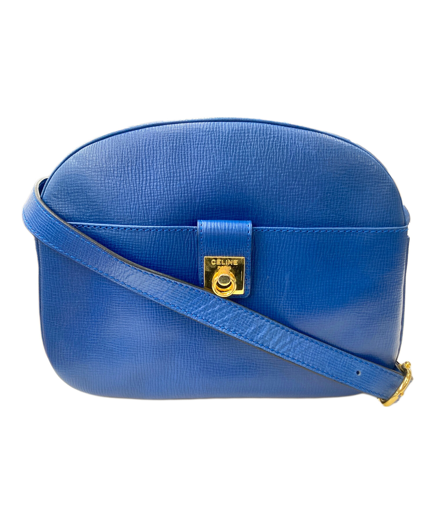 CELINE セリーヌ レザー ショルダー 青 ゴールド金具 中古・古着通販】CELINE (セリーヌ) ショルダーバッグ ブルー