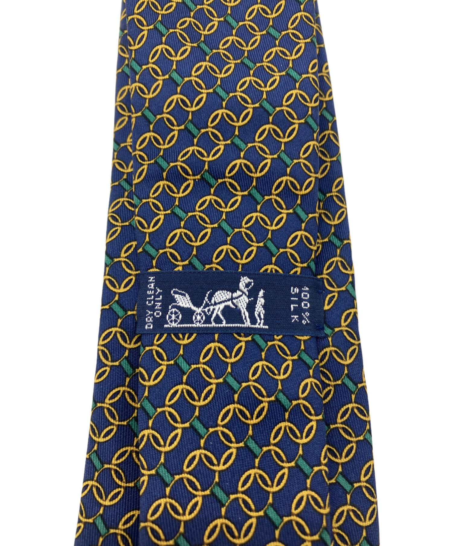 エルメス ネクタイ 黄色と青のパターン 中古・古着通販】HERMES (エルメス) ネクタイ ネイビー×イエロー