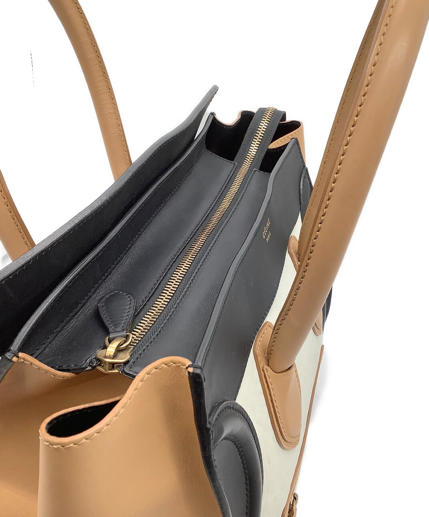 中古・古着通販】CELINE (セリーヌ) ハンドバッグ ブラック×ベージュ 