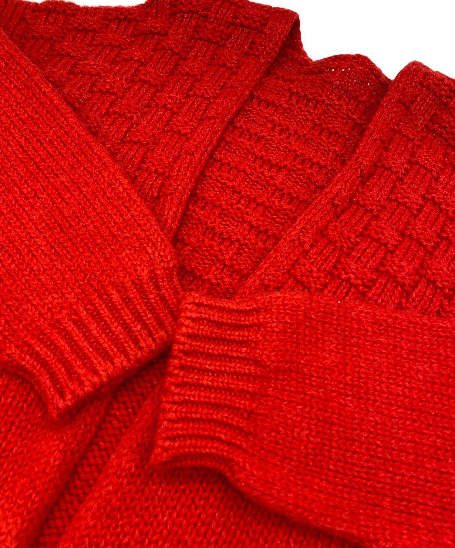 よし◎USED◎中川政七商店　麻とウール格子編みカーディガン　赤 中古・古着通販】中川政七商店 (ナカガワマサシチショウテン) 麻と