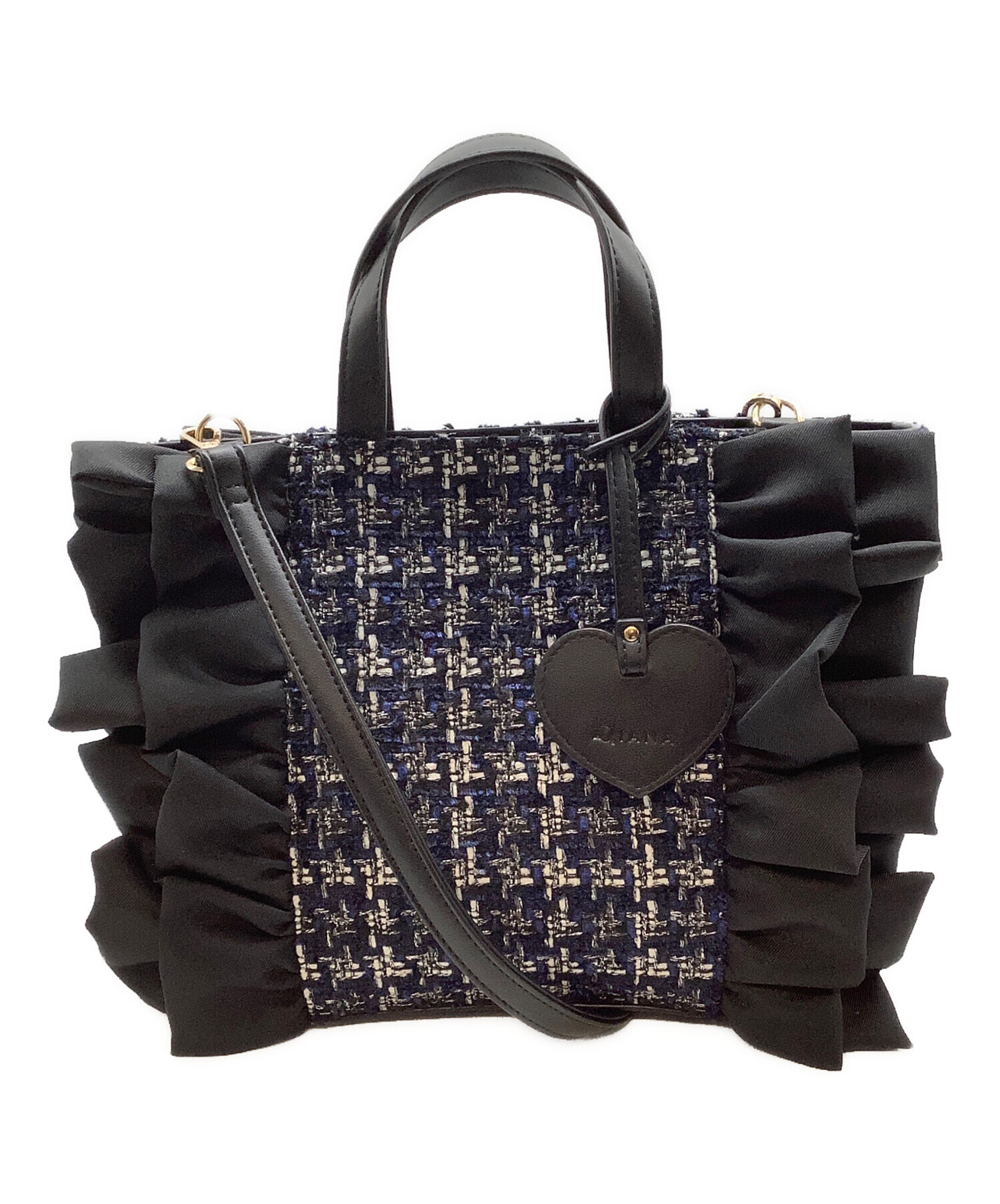 値下げ中 DIANA ダイアナ フリルツイードバッグ 2way ショルダーバッグ 中古・古着通販】DIANA (ダイアナ) フリルツイードハンドバッグ