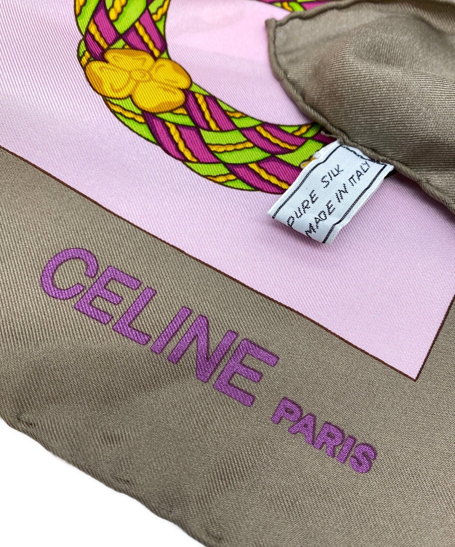 中古・古着通販】CELINE (セリーヌ) シルクスカーフ グレー×ピンク