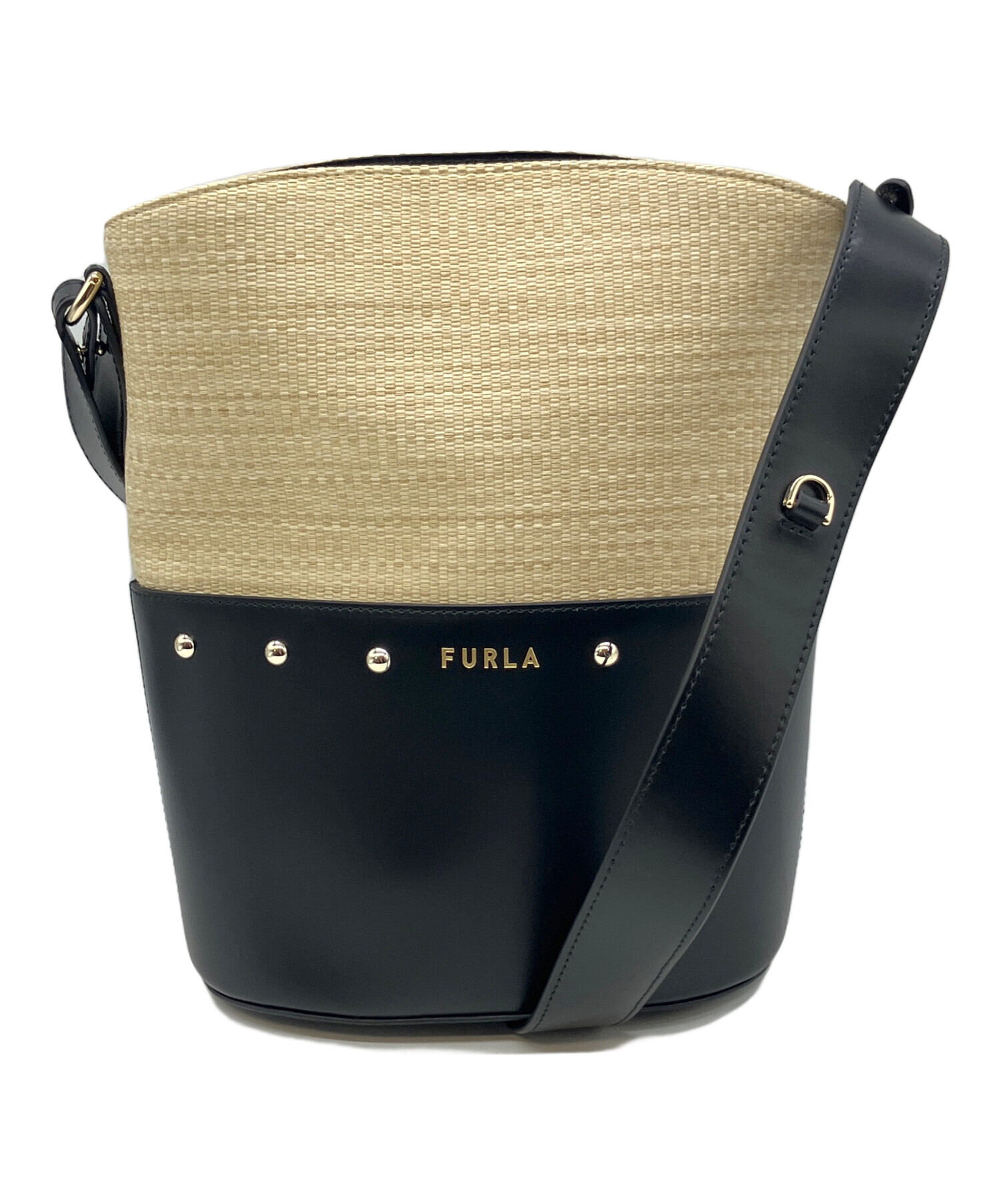 未使用 FURLA SHARE ミニバスケット かごバッグ 肩掛け ブラック 黒