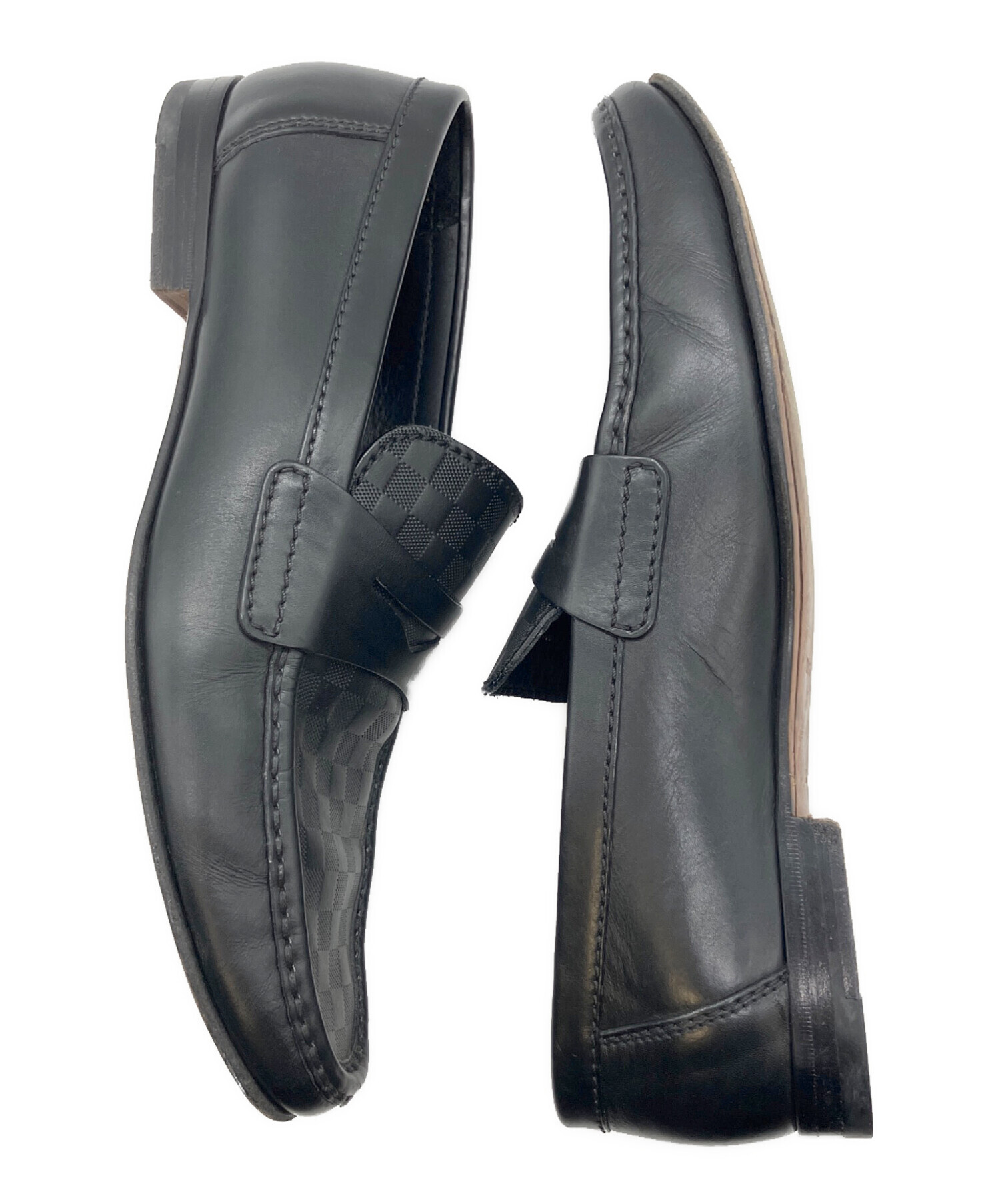 LOUIS VUITTON◆ローファー/US5.5/BLK/黒/内側汚れ有り - VUITTON LOUIS VUITTONルイヴィトン 名東LOUIS 1AIYXI