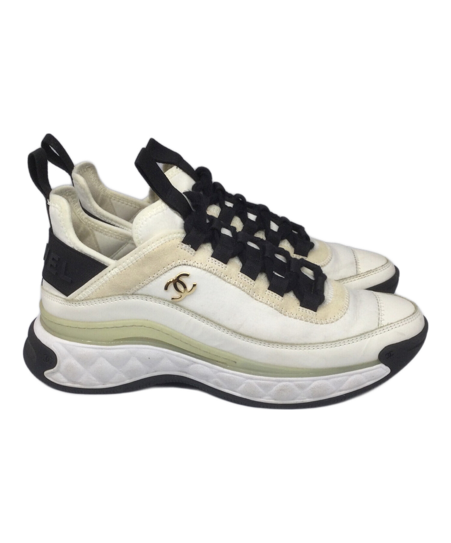 シャネル　ファブリック　スニーカー　マトラッセ　アイボリー　ベージュ　37 中古・古着通販】CHANEL (シャネル) ココマークファブリックスニーカー