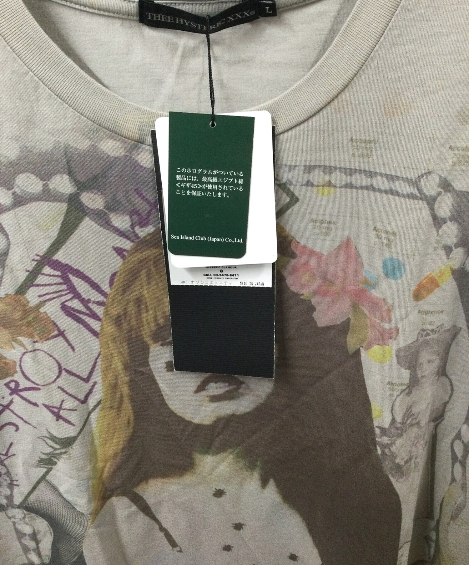 メンズ ヒステリックグラマーTシャツグレーLサイズ