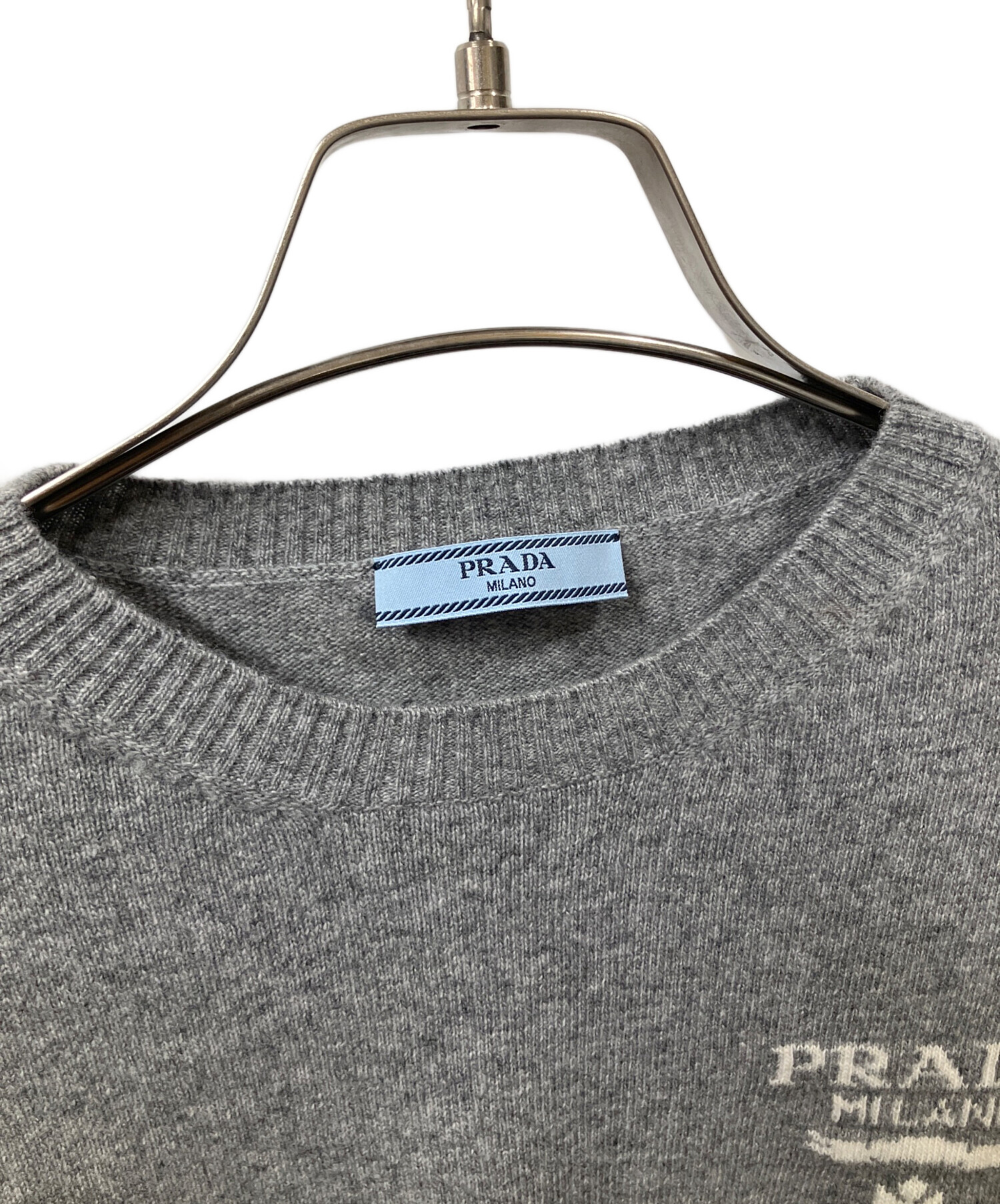 中古・古着通販】PRADA (プラダ) ロゴ厚手ニット グレー グレー