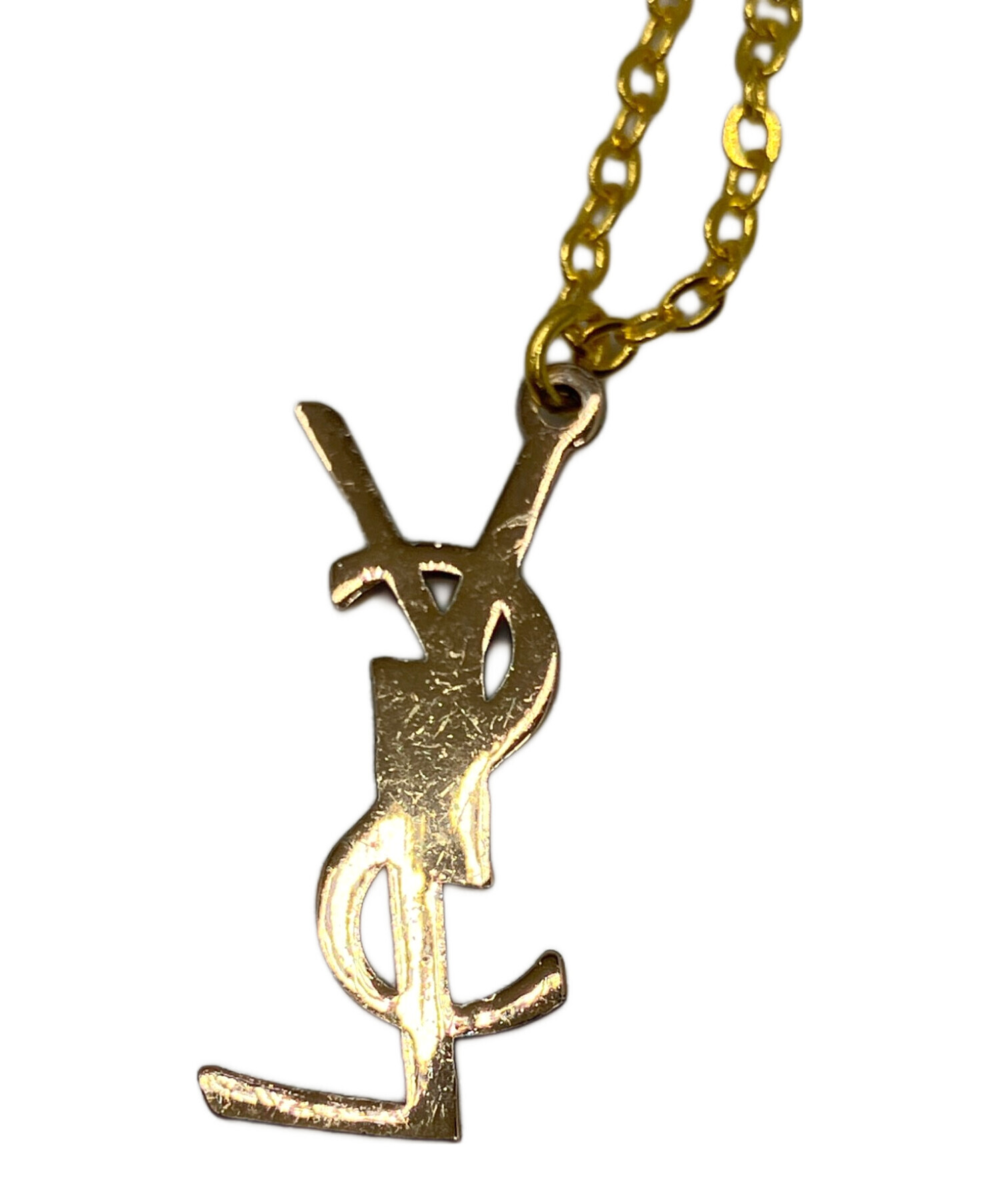 YSL ゴールドチェーンネックレス ロゴヴィンテージアクセサリー vintage SAINT LAURENT - イヴサンローラン ヴィンテージ YSL ロゴ ネックレス