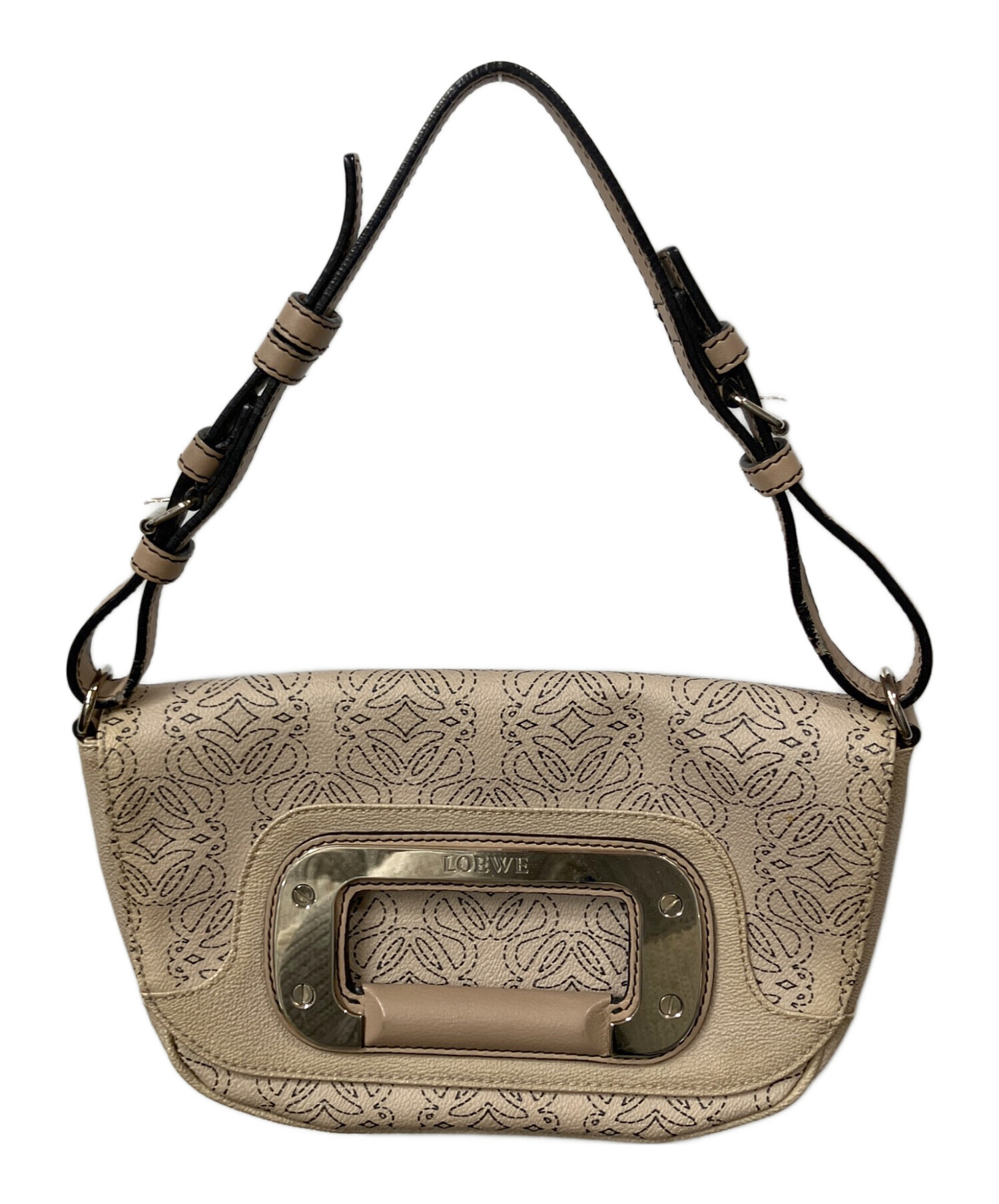 1円 LOEWE ロエベ アナグラム スエード×レザー ゴールド金具 ワン 