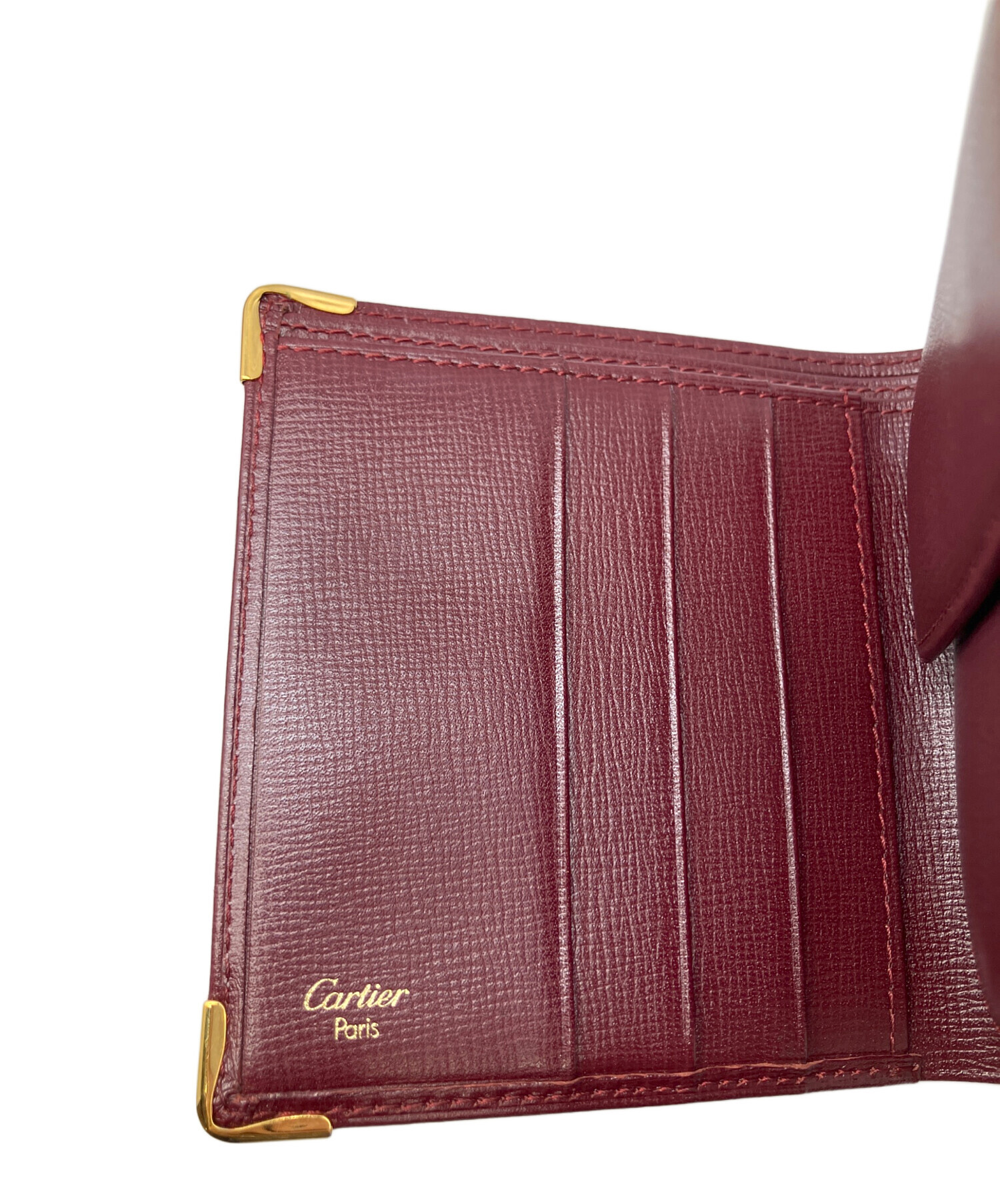 カルティエ  二つ折り財布 ワインレッド  CARTIER 小銭入れ付 中古・古着通販】Cartier (カルティエ) 2つ折り財布 ワインレッド