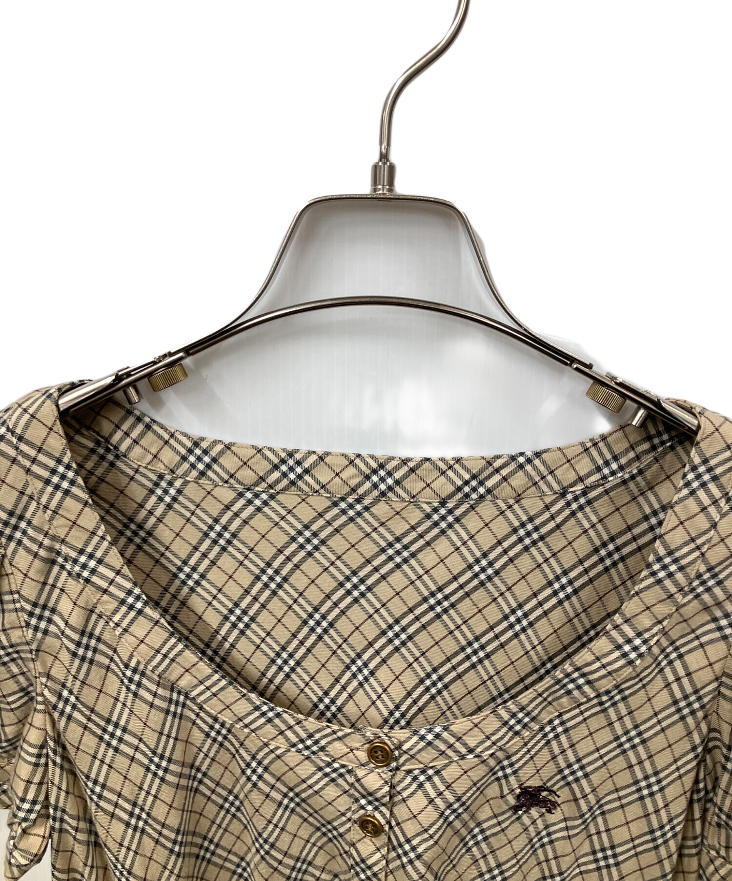 バーバリーブルーレーベル ノバチェックリボンタイ半袖ブラウス 中古・古着通販】BURBERRY BLUE LABEL (バーバリー ブルー レーベル