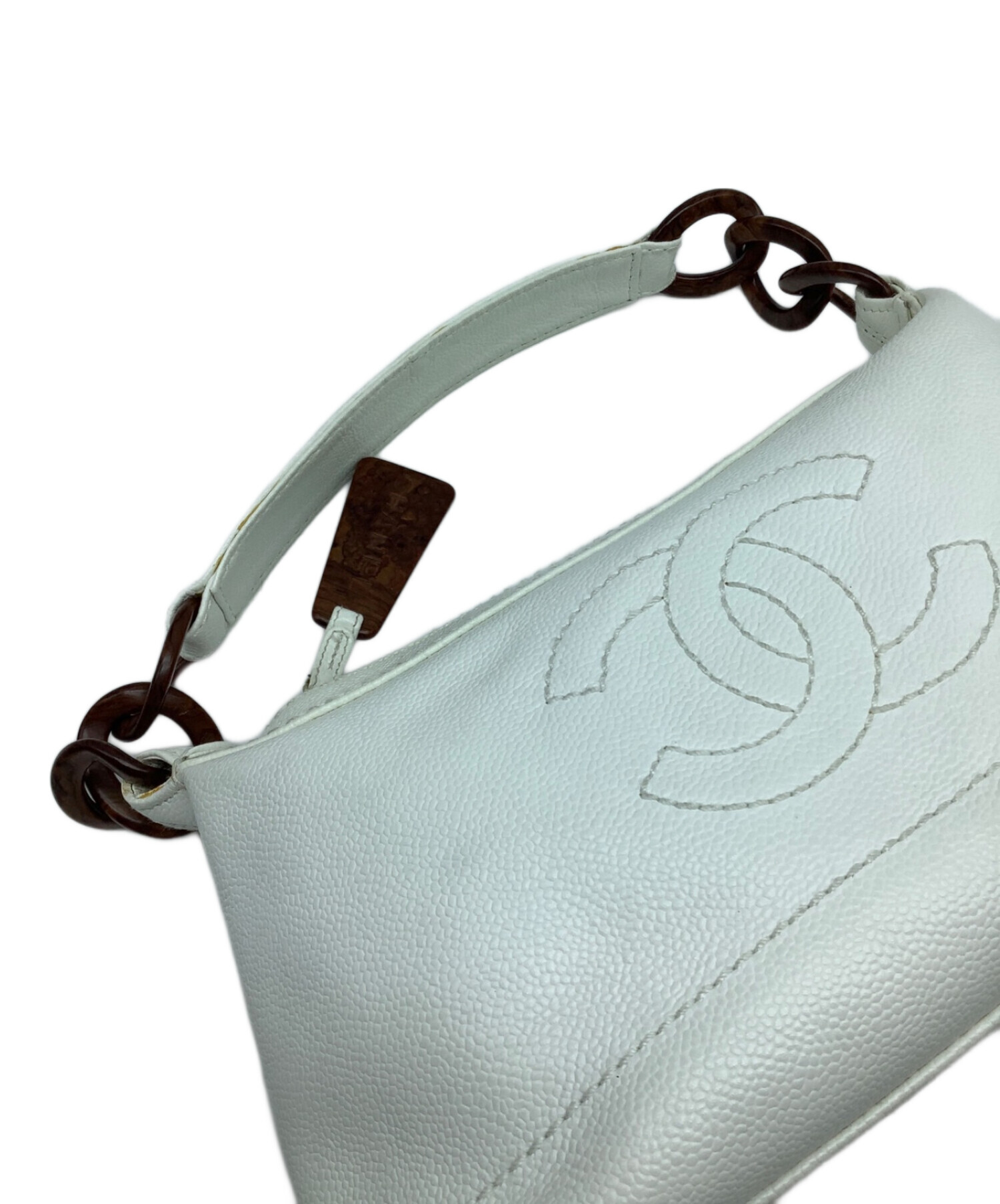 中古・古着通販】CHANEL (シャネル) ウッドチェーンバッグ ホワイト 