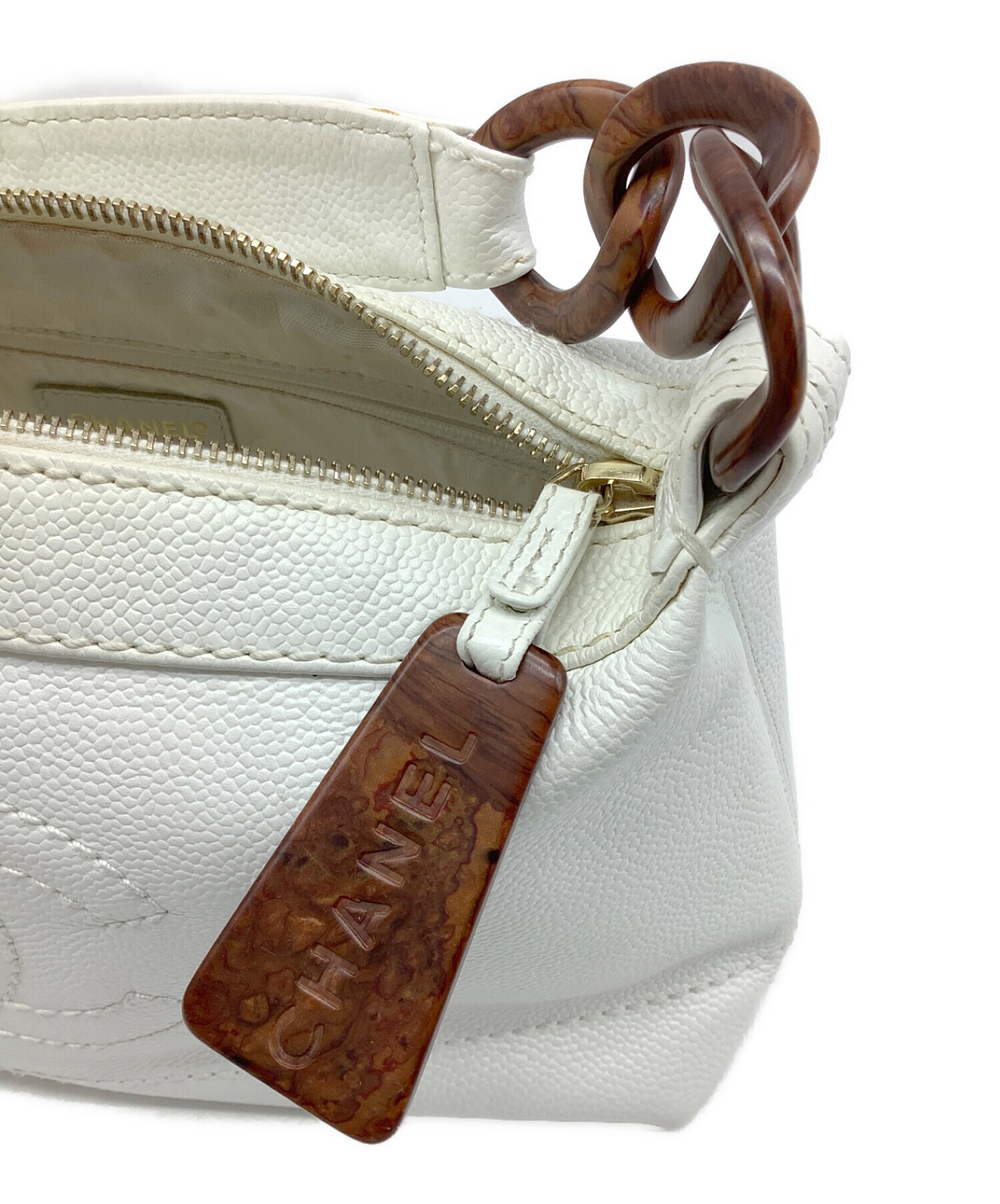 中古・古着通販】CHANEL (シャネル) ウッドチェーンバッグ ホワイト 