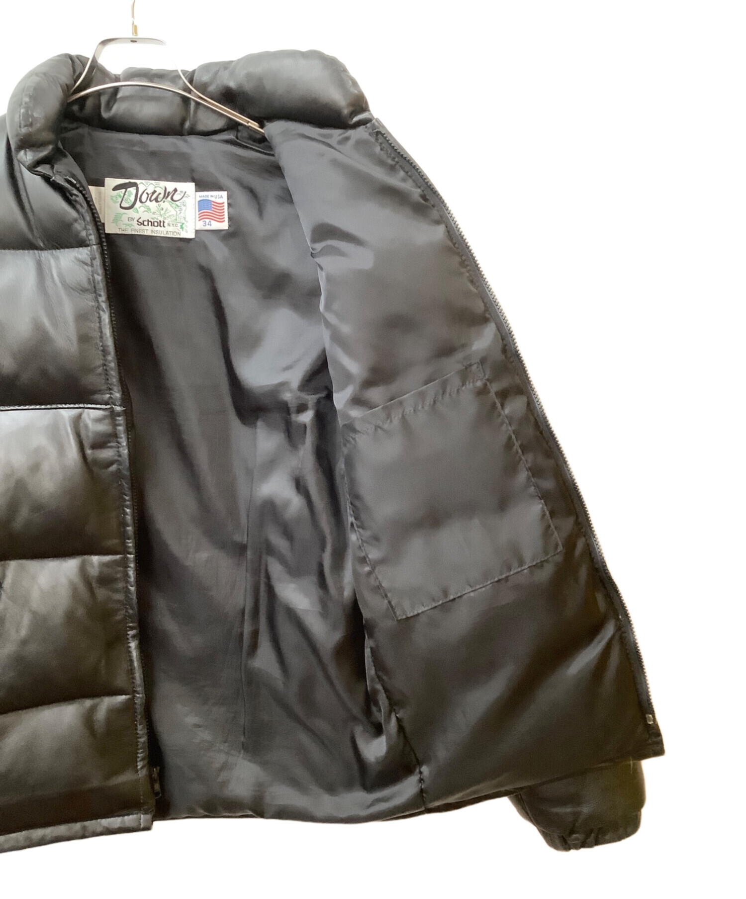 中古・古着通販】Schott (ショット) レザーダウンジャケット ブラック