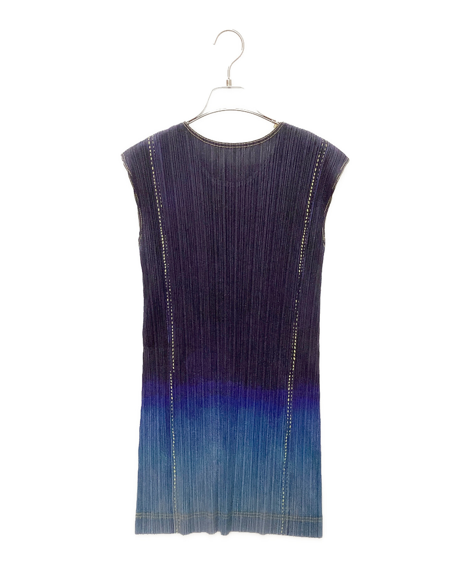 イッセイミヤケ 青系グラデーションノースリーブワンピース 中古・古着通販】PLEATS PLEASE ISSEY MIYAKE (プリーツプリーズ